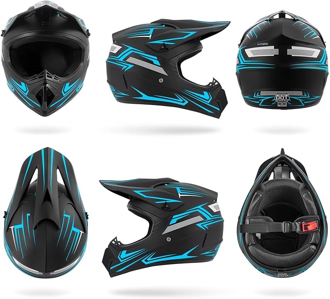 Youth Kids Dirt Bike Motocross Helmets (Goggles Gloves Face Mask) 4PCS Set, Boys Girls Full Face Motorcycle Helmet, Mountain Bike Off Road Helmets, DOT Approved ATV Helmet