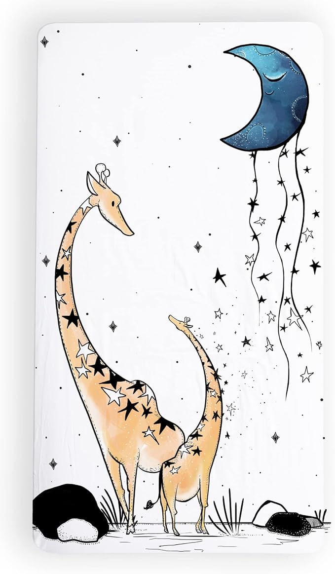 JumpOff Jo - Fitted Crib Sheet, Super Soft Breathable 100% Cotton Baby Crib Sheet for Standard Crib Mattresses and Toddler Beds, 28 in. x 52 in. - Giraffe and a Calf