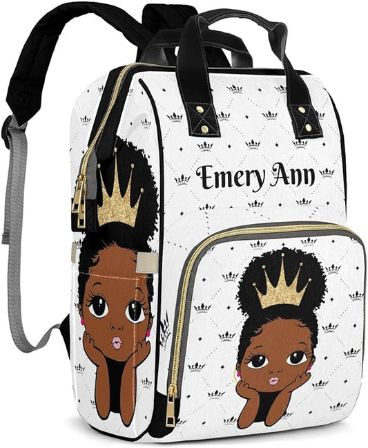 Personalized Cute Girl Glitter Crown Custom with Name Diaper Bag Backpack For Baby Boy Girl Dad Mom Unisex for Adult Daypack Holiday Gift