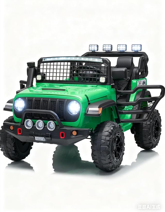 2 Seats 24V Kids Electric Ride on Car with Remote Control, 20" Large Seat with 2 Safety Belts, Two 200W Battery Powered Electric Vehicle for 3+ Years, LED Light,Music,Horn,USB Port, Riding Toy,Green