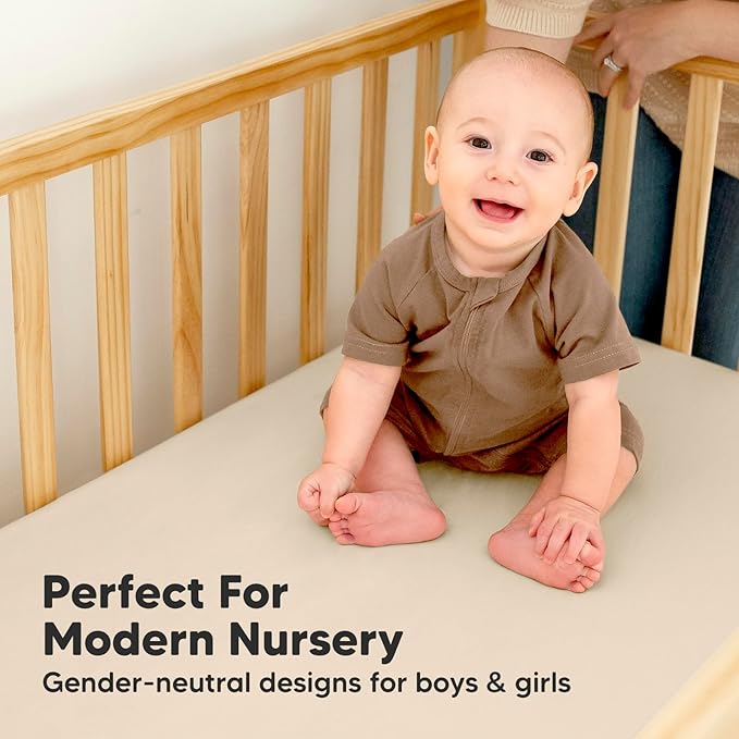 2-Pack Waterproof Baby Crib Sheets for Boys, Girls - 52x28 Viscose Derived from Bamboo Toddler Bed Sheet Neutral, Fitted Crib Mattress Protector Cover for Baby Bedding, Soft & Gentle (Ecru)