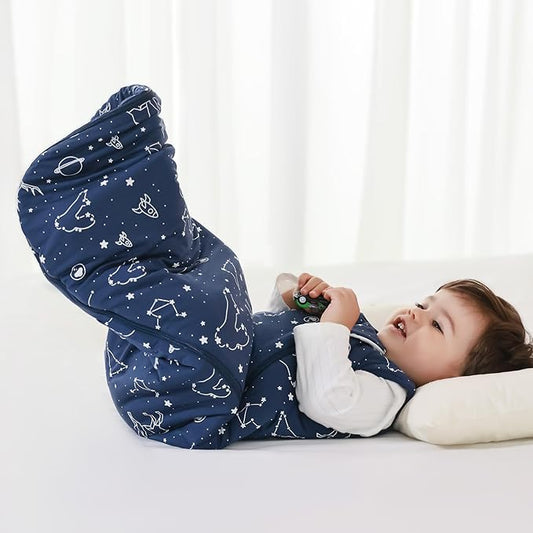 Mosebears Unisex Rayon Made from Bamboo Sleep Sack with 2-Way Zipper,2.5 Tog Baby Winter Sleep Sack(Navy Blue,0-6 Months)