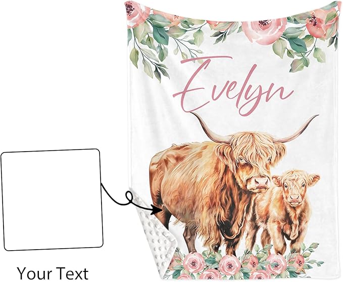 Personalized Baby Crib Bedding Set: 4 Piece Custom Floral Highland Cow Crib Bed Set with Name, Nursery Bedding Set for Baby Girls, Newborn Boys Crib Sets, Crib Bedding Custom Gift, Crib Sheet