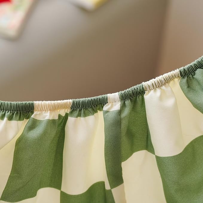 CLOTHKNOW Plaid Toddler Bedding Sets for Boys Grils, 4 Pieces Green White Grid Checkerboard Pattern, Soft Crib Bed Set Including Comforter, Flat Sheet, Fitted Sheet and Pillowcase, Green Beige