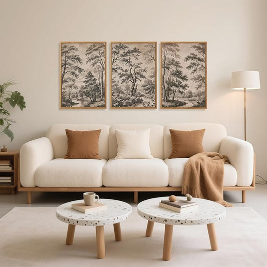 CHDITB Vintage Forest Framed Canvas Wall Art Set, Nature Tree Botanical Wall Decor,Scenic Art Spiritual Wall Painting, Neutral Artwork Wilderness Art Prints for Living Room Bedroom Office 16"x24"x3