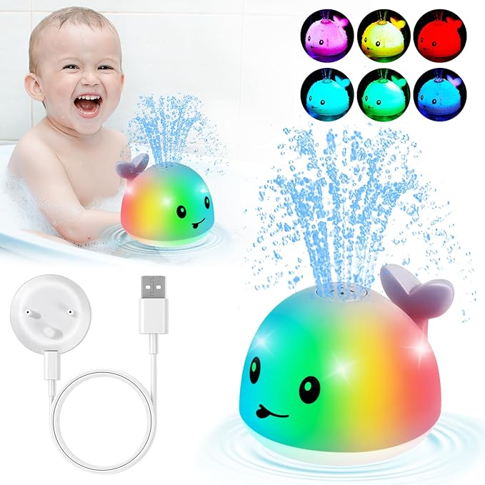 Gigilli Baby Whale Bath Toy - Easy Charging Bath Toys for Kids Ages 1-3 Light Up Bath Fountain Toy 6-12-18 Months Toddlers Bathtub Toy Sprinkler Baby Christmas Stocking Stuffers Birthday Gifts