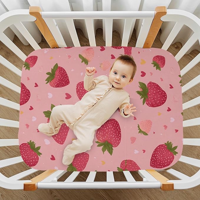 Exotic Fruit Red Strawberry Boys Girls Bassinet Sheets Baby Cribs Sheets Play Sheets Playard Sheet Toddler Stretchy Bed Sheet for Baby Kids Halloween S