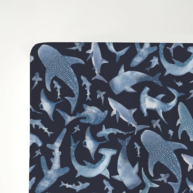 Blue Sharks Baby Crib Sheets for Boy Girl 52"x28" Sea Ocean Animal Soft Stretchy Fitted Crib Mattress Covers Nautical Shark Nursery Baby Sheet for Standard Crib and Toddler Bed Mattress