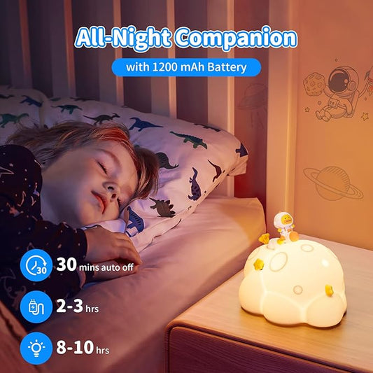 ICARER FAMILY Auto-Off Night Light for Kids - Rechargeable Touch Control Bedside Lamp, Planet Night Lights for Nursery, Gift for Girls Boys
