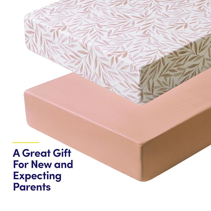 2 Pack Crib Sheets for Boys & Girls – Snug Full Elastic Fit for Standard Crib Mattresses (28″×52″) – Stylish Zoo Animals, Feathers, Gingham & Petals, Watercolor Vines Prints, Watercolor Vines