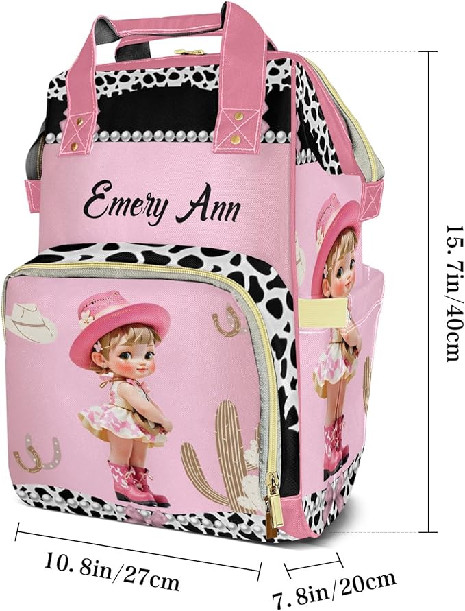 Personalized Little Cowgirl Custom with Name Diaper Bag Backpack For Baby Boy Girl Dad Mom Unisex for Adult Daypack Holiday Gift