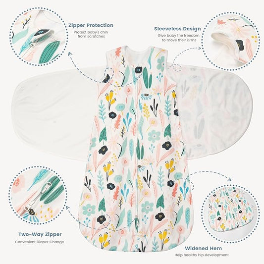 ZIGJOY Sleep Sack Swaddle 1.0 Tog Baby Wearable Blanket 100% Cotton Baby Swaddle Blanket for Newborns 0-6 Months Green&Tropical Rainforest