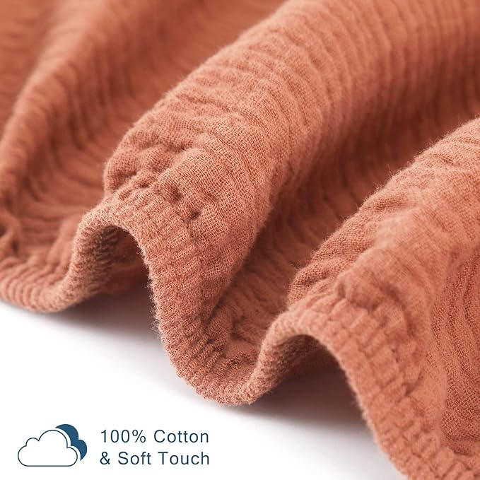 GRSSDER Soft Muslin Crib Sheet 2 Pack, 100% Cotton Crib Sheets for Boys and Girls, Fit Standard Crib Mattresses 52" x 28" Safe and Snug, Brick Red/Beige