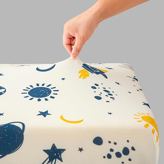 SDIII 2 Pack Space and Dinosaur Crib Sheets for Boys 52×28 Stretchy Microfiber Jersey Knit Fall Crib Sheets Boy for Standard Crib and Toddler Mattress