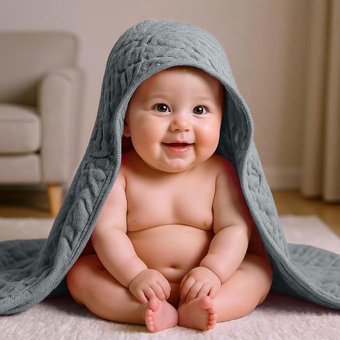 VitalCozy 12 Pcs Baby Muslin Hooded Bath Towels and Washcloths Muslin Cotton Hooded Baby Towels Absorbent Blankets for Gift Newborn Infant Shower (35 x 35 Inch,Multicolor)