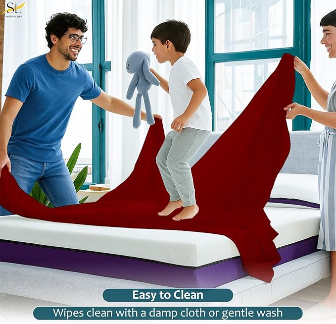 Mattress Protector Fitted Sheet Style Cot Size 30x75 - Waterproof Vinyl Mattress Cover, Breathable, Bed Wetting & Spill Protection, Fits Mattresses up to 6" Deep (Burgundy)