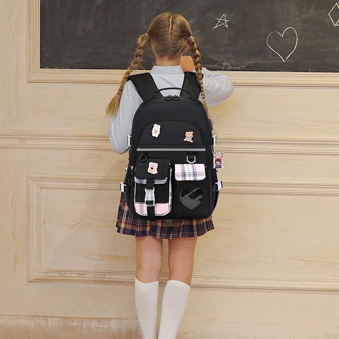 ACESAK Backpack for Girls - Bookbag Backpacks Schoolbag for Girls Kids Teen Women Casual Travel Daypacks - School Bag Elementary Middle School College Cute Backpack with Lunch Box (Black)