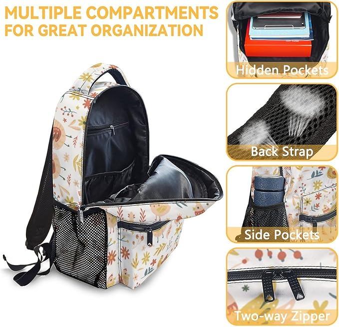 COOPASIA Chicken Backpack with Lunch Box and Pencil Case, 16 Inch Chicken Theme Bookbag with Adjustable Straps, Durable, Lightweight, Large Capacity, School Backpack for Girls Women