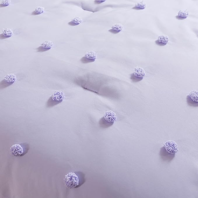 Caressma Lavender 4 Pieces Toddler Bedding Set - Lovely Pom Pom Tufted Comforter Set for Girls - Includes Purple Comforter, Fitted Sheet, Flat Sheet & Pillow Case