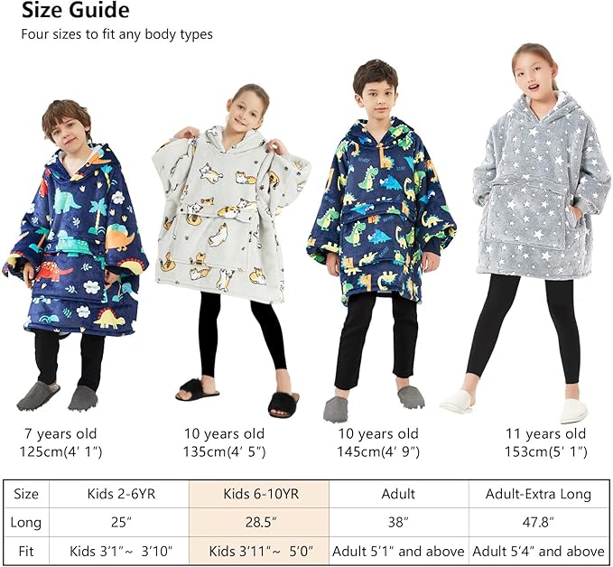 KFUBUO Wearable Blanket Hoodie for Kids Sherpa Patterns Oversized Sweatshirt Blanket With Pocket 6-10 Year Old Girl Birthday Gifts Ice Cream