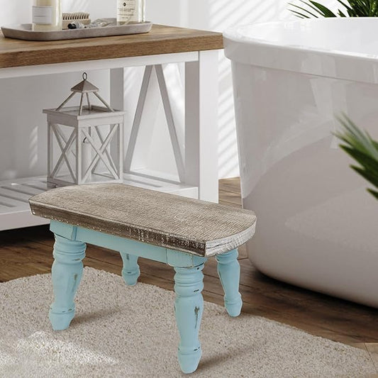 dwellington Farmhouse Wooden Step Stool - Rustic Solid Wood Design, 300lb Capacity, Sturdy Step Ladder for Kids, Kitchen, Bathroom, Vintage Home Decor