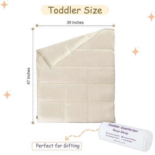 ZPECC Toddler Down Alternative Comforter, 39x47 Hypoallergenic Baby Blanket Quilt, Soft Breathable Lightweight All Season Kids Duvet Insert for Crib Stroller Cot Daycare, Cream Stripe