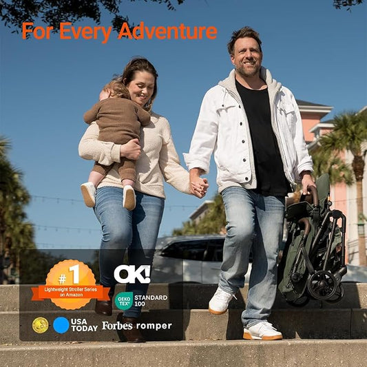 MAMAZING Lightweight Baby Travel Stroller with Carbon Fiber Frame, Compact & Airplane-Friendly, One-Handed Folding Design, 11.6 lbs, Perfect for Toddlers, Green