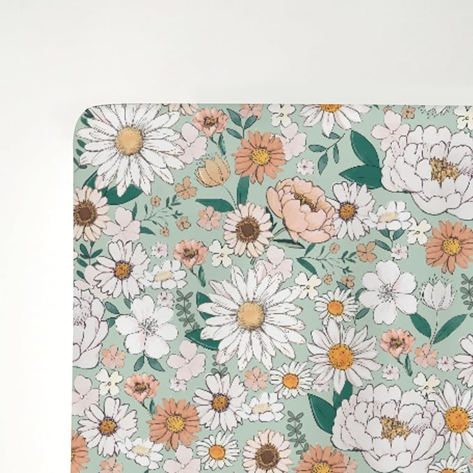 Spring Boho Floral Baby Crib Sheets for Boy Girl 28"x52" Neutral Green Flowers Leaves Soft Stretchy Fitted Crib Mattress Cover Pastel Peony Daisy Nursery Baby Sheet for Crib & Toddler Bed Mattresses