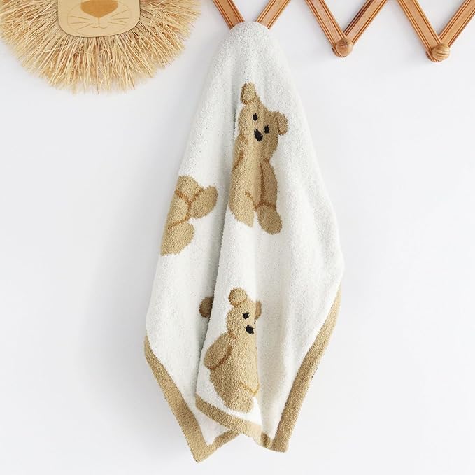 LifeTree Cozy Plush Baby Blanket - Soft Fuzzy Swaddle & Receiving Blanket for Toddler Nursery, Crib, Stroller, Warm & Lightweight for Girls and Boys, 31x40 Inches, Bear Pattern