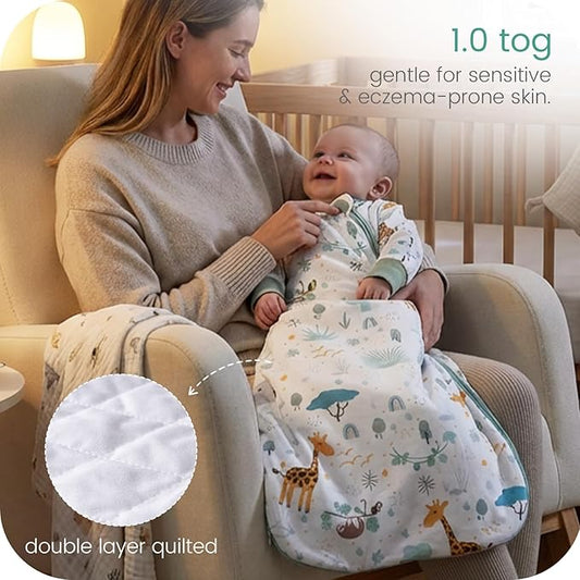 Baby Sleep Sack Long Sleeve 1.0 TOG 0-6-18-3T Wearable Blanket Infant Sleeping Bag, Soft & Breathable, 2-Way Zipper