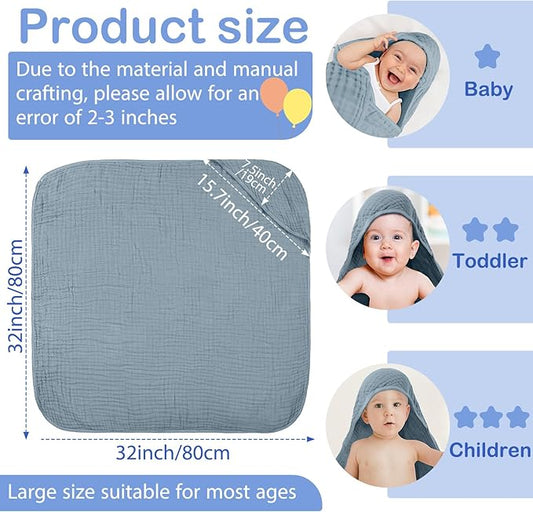 Peryiter 4 Pcs Muslin Hooded Baby Towels, 32x 32'' Cotton Newborn Bath Towel Muslin Infant Baby Blankets Absorbent Unisex Christmas Registry Gift Essentials for Girls Boys (Green Series)
