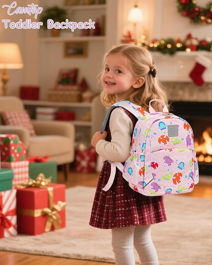 CAMTOP Toddler Backpack for Boys Girls 2-4, Kids Backpacks for Kindergarten Preschool, 12" H Small Bookbag for Daycare Travel (Pink Dinosaur, 12''- Not fit A4 folder)