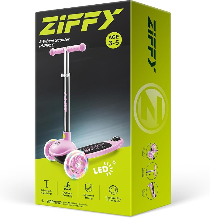 ZIFFY Multicolor 3 Wheel Scooter for Kids 3-5, Toddler Kick Scooters with LED Light-Up Wheels for Boys and Girls, 5 Adjustable Height and Lean-to-Steer Design, Support up to 110 lbs by JOVA