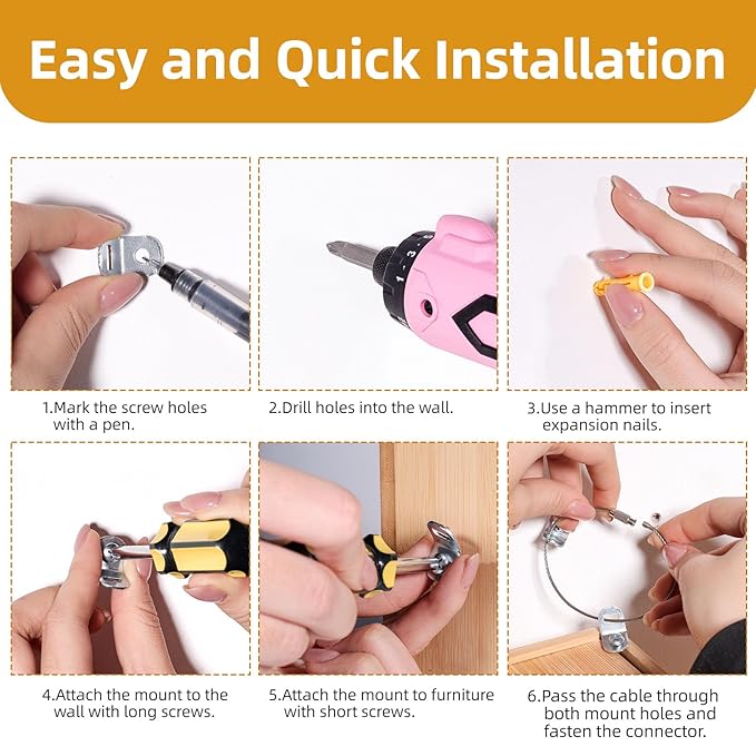Furniture Anchors(10set) for Baby proofing and Furniture Wall Anchor, Wall Anchors for Baby proofing cabinets, Anti tip Furniture Straps, Safety Essentials for Home