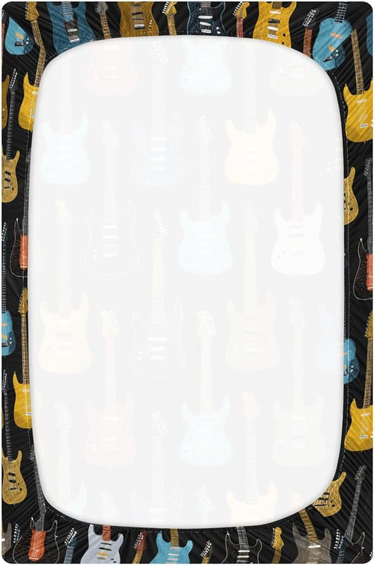 Colorful Music Guitars Crib Sheets Soft Breathable Fitted Baby Crib Sheets Mattress Cover for Girls Boys, 52" x 28" x 9"