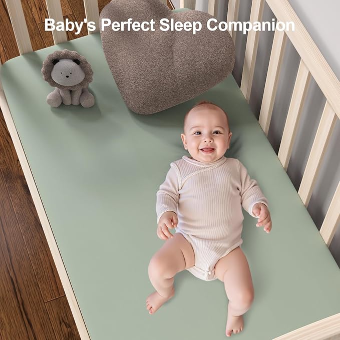 Pack N Play Sheets Fitted, 2-Pack Fit for Standard Pack N Play Mattress, Mini Crib Sheets,Breathable Soft Unisex Playard Sheets (Dumbo & Green)