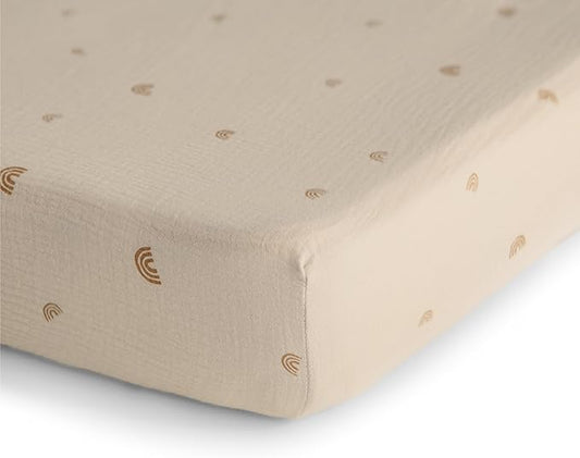 mushie Extra Soft Muslin Fitted Crib Sheet | 192 Thread Count | 28"x 52" (Rainbow)