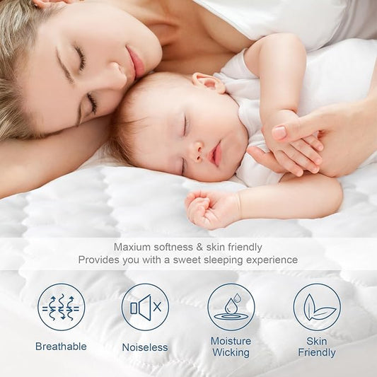 King Mattress Protector Pad Waterproof Quilted, Breathable & Cooling King Size Mattress Cover Protector Fitted with Deep Pocket Up to 18", (White)