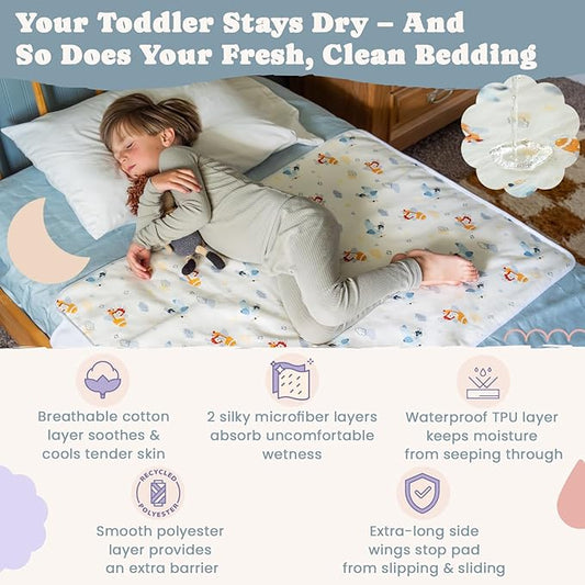 Tuckable Side Bed Wetting Pads Toddlers, Reusable Washable Waterproof Baby Potty Training Mattress Pee Pads Sheet Protector Kids, 5 Absorbent Layers Exclusive No-Slip 39"x 29" Fits Twin Yellow Rabbit