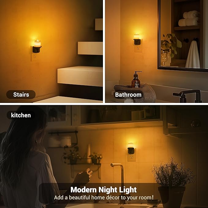 JandCase Flameless Candle Night Light, 2 Pack Night Lights Plug into Wall, 2000K Amber, 0-100LM Dimmable Nightlight, Dusk to Dawn Sensor Light for Dinning Room, Living Room, Bathroom, Hallway