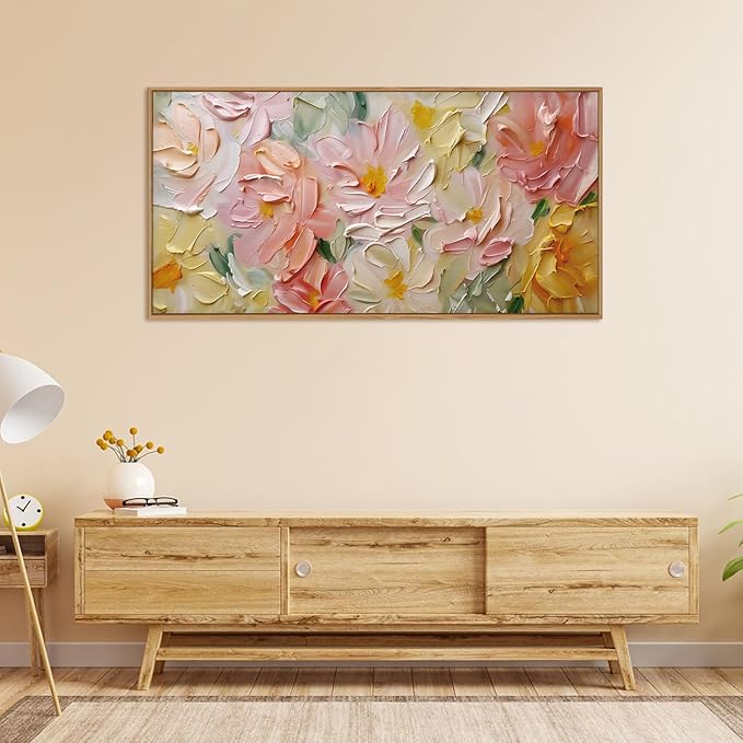 CHDITB Floral Wall Art, 20" X40” Large Watercolor Flower Textured Oil Painting, Modern Wildflower Wall Decor, Framed Canvas Flowers Artwork for Living Room Bedroom Office Girl Room Decoration