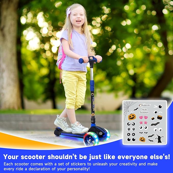Nattork Kids Scooter for Age 3-8, Toddler Scooter with 4 Adjustable Height for Boys & Girls, Light Up 3-Wheels Foldable Kick Scooter, Lean to Steer, 120LB Weight Capacity