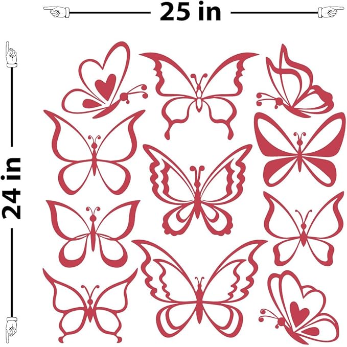 The Decal Guru Butterfly Wall Art Vinyl Stickers DIY Nursery or Girls Room Decor Peel and Stick Butterflies Decals (Dahlia Red, 24x25 inches)