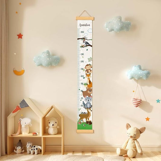 Woodemon Personalized Name Kids Growth Chart Height Measuring Chart, Zoo Kids Growth & Measuring Chart in Inches, Fun & Stylish Height Tracker for Children, Growth Ruler, Hangable&Waterproof
