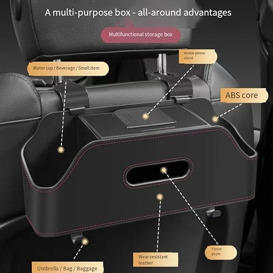 3-in-1 Car Backseat Organizer, Multifunctional Car Back Seat Storage, Car Backseat Storage Box with Drink Cup Holder Tissue Box, for Hold Phone,Snacks, Drinks, Handbag (WHITE)