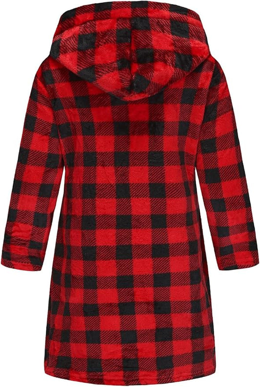 Boys Girls Robe Kids Flannel Hooded Bathrobe Sleepwear Pajamas Toddler Soft Plush Robes for Girls 2-16 Years