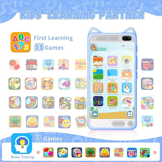 Kids Phone for Boys, 3.97" Touchscreen Kids Toys Cell Phone Learning Music Puzzle-Games, with Silicone Toddler Phone Toys for Girls Boys Age 3-12, Working Real Play Cell Phone(Blue)