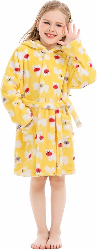 Toddler Robes Cute Pattern Bathrobe Unisex Kids Robe Baby Flannel Hoodie Pajamas Sleepwear