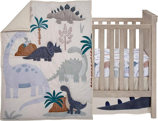 Lambs & Ivy Dino-Might 3-Piece Blue/Gray Dinosaur Nursery Baby Crib Bedding Set