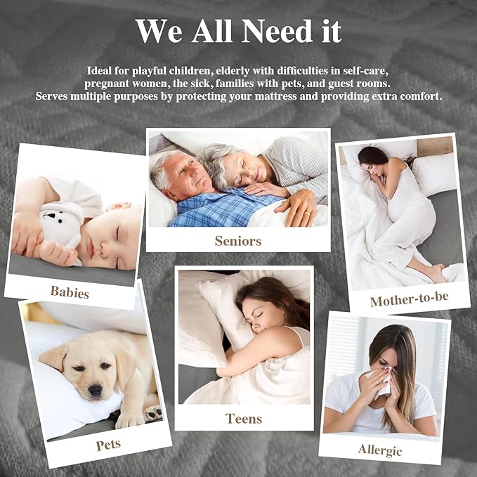Twin XL Mattress Protector, Waterproof Mattress Pad Washable Rayon Mattress Cover Breathable Noiseless Bed Protector 3D Patterns 5" - 21'' Elastic Fitted Deep Pocket(Dark Grey)